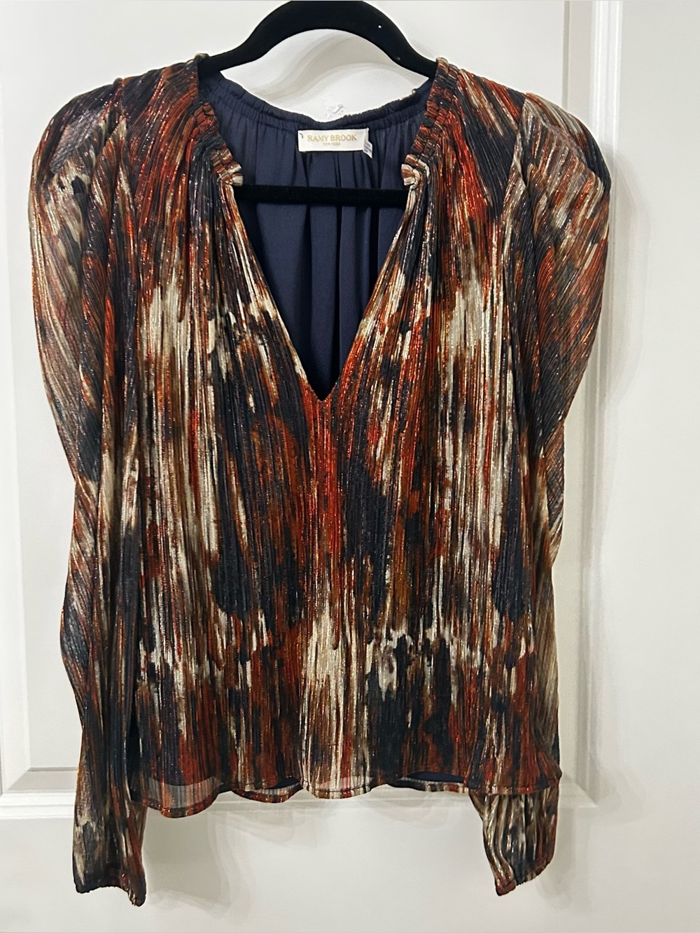 Ramy Brook Women's Multicolor Metallic Pleated Blouse Size XS